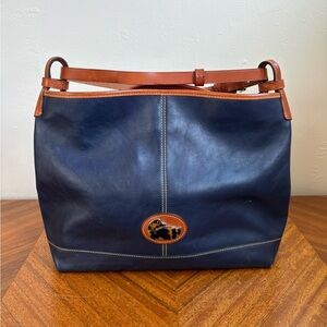 Dooney and Bourne Navy and Tan Leather Shoulder Bag